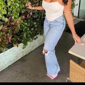 Zara Light Blue Distressed Flare Jeans